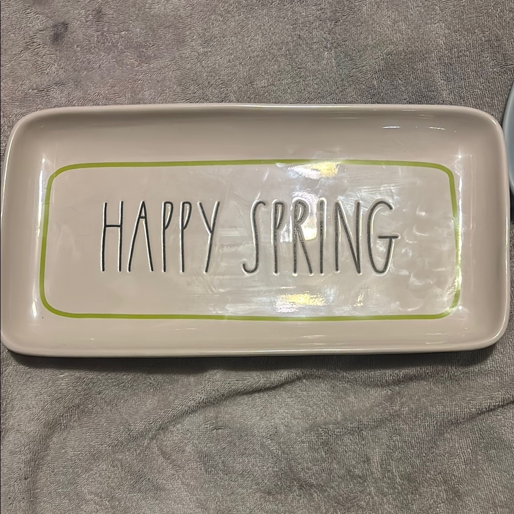 Rae Dunn Cream and Green Spring Serveware Tray